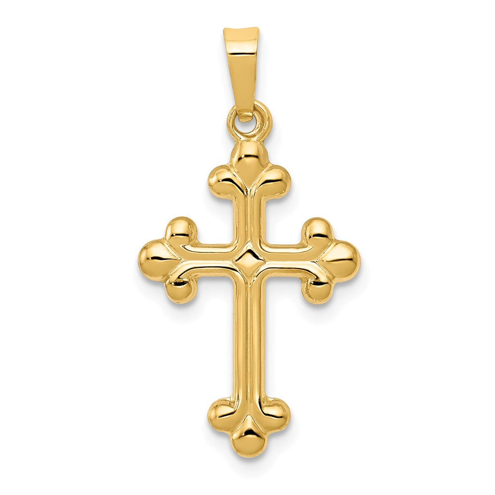 14k Yellow or White Gold Small Budded Cross Pendant, 14 x 27mm