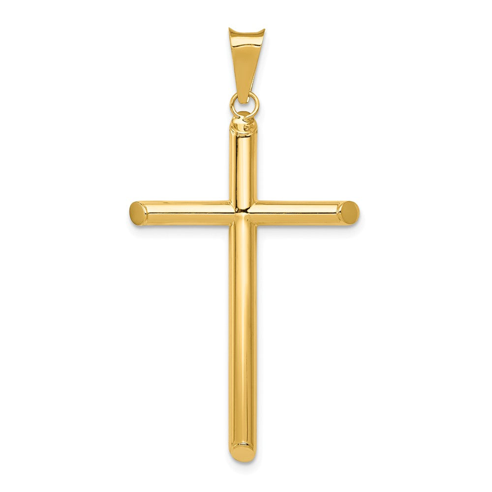 14k Yellow Gold Large 3mm Hollow Tube Cross Pendant, Item P27670 by The Black Bow Jewelry Co.