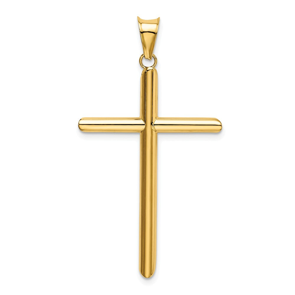 Alternate view of the 14k Yellow Gold Large 3mm Hollow Tube Cross Pendant, 23 x 46mm by The Black Bow Jewelry Co.