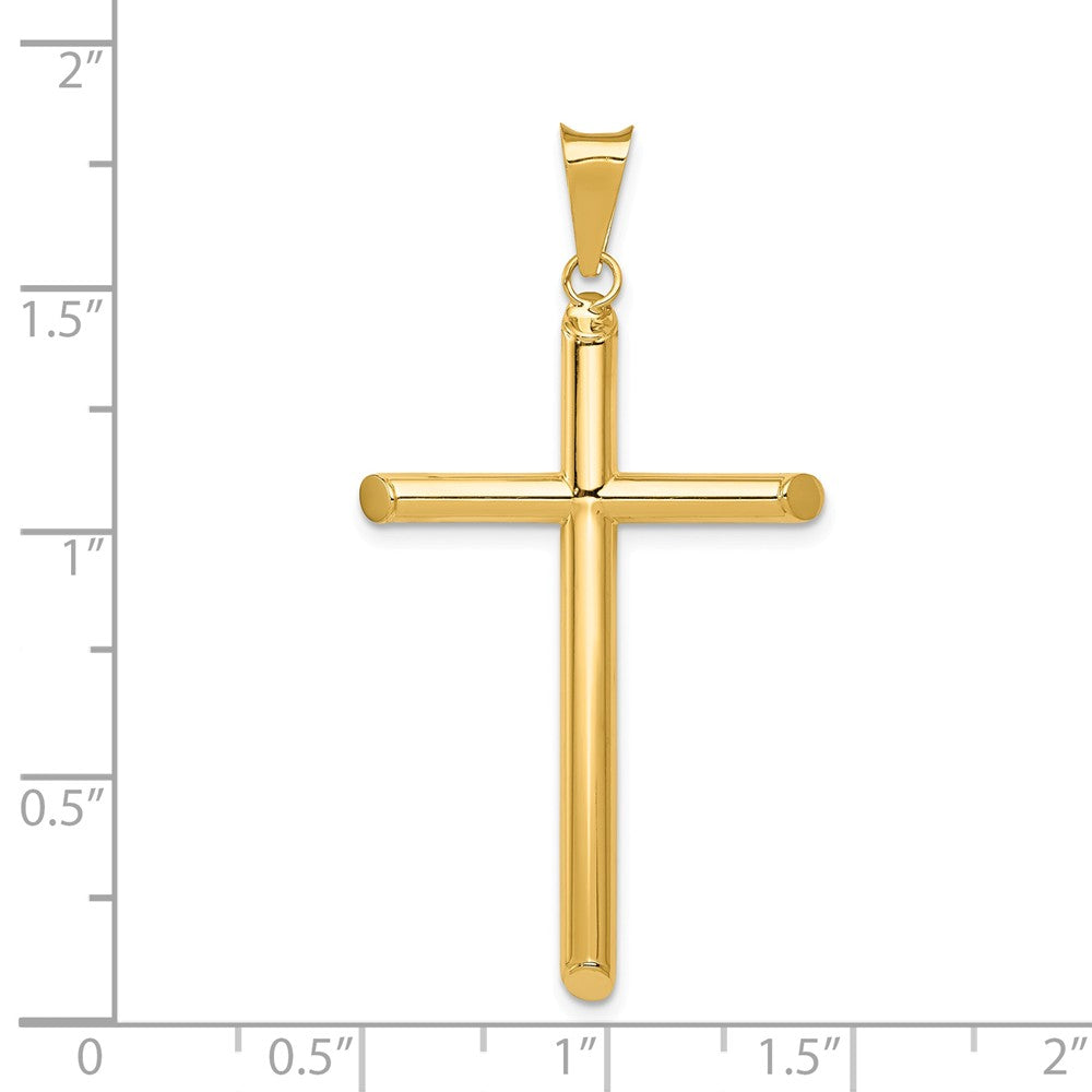Alternate view of the 14k Yellow Gold Large 3mm Hollow Tube Cross Pendant by The Black Bow Jewelry Co.