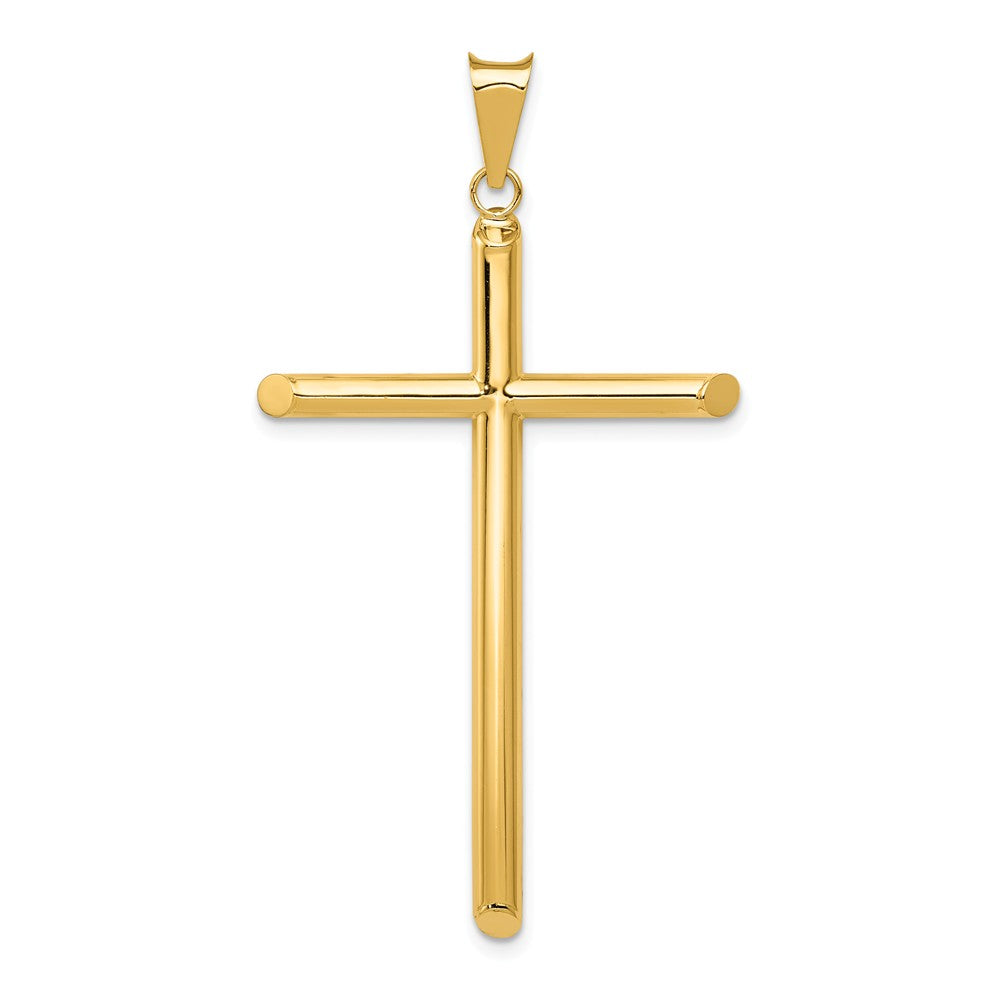 14k Yellow Gold Large 3mm Hollow Tube Cross Pendant, 27 x 52mm, Item P27670-52 by The Black Bow Jewelry Co.