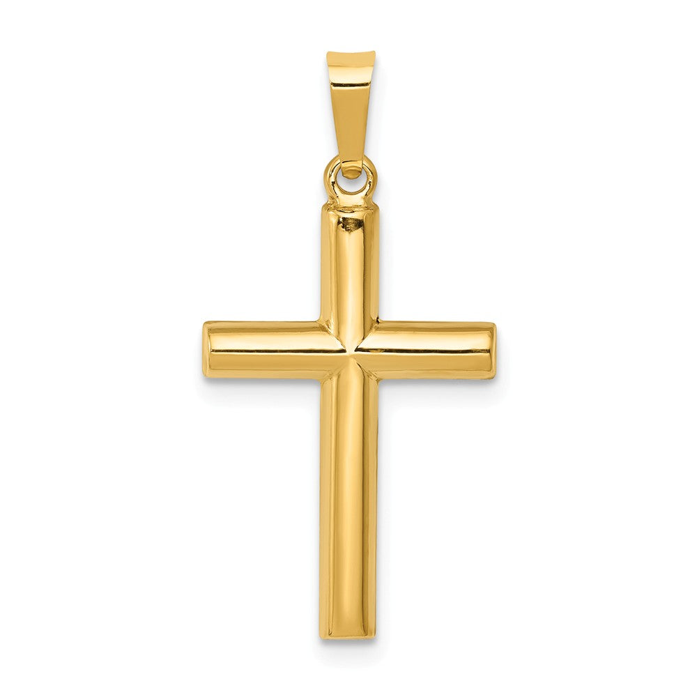 14k Yellow Gold 2D Hollow Latin Cross Pendant, 13 x 28mm, Item P27675-28 by The Black Bow Jewelry Co.