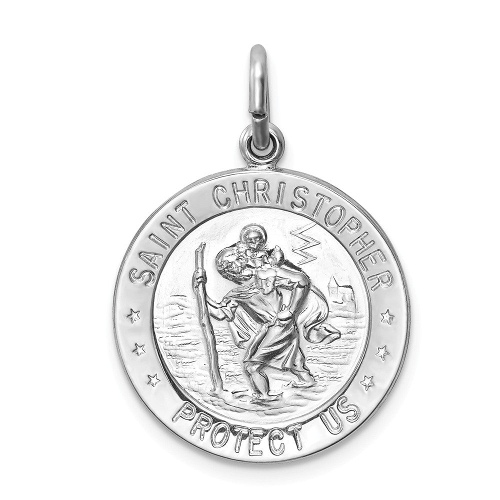 Sterling Silver Rhodium-Plated Round Saint Christopher Medal, 18mm, Item P27696-18 by The Black Bow Jewelry Co.