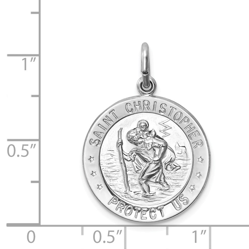 Alternate view of the Sterling Silver Rhodium-Plated Round Saint Christopher Medal, 18mm by The Black Bow Jewelry Co.
