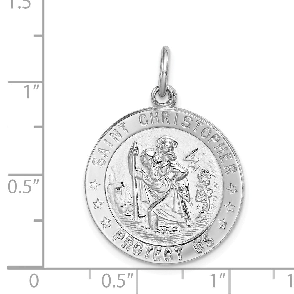 Alternate view of the Sterling Silver Rhodium-Plated Round Saint Christopher Medal Pendant by The Black Bow Jewelry Co.