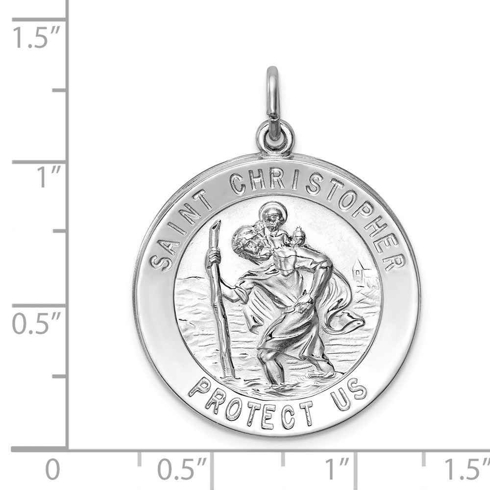 Alternate view of the Sterling Silver Rhodium-Plated Round Saint Christopher Medal, 25mm by The Black Bow Jewelry Co.