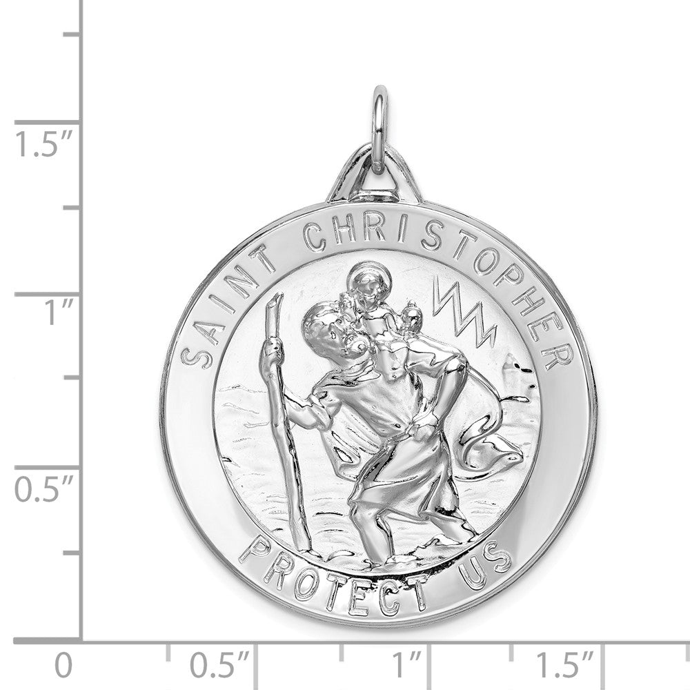 Alternate view of the Sterling Silver Rhodium-Plated Round Saint Christopher Medal, 32mm by The Black Bow Jewelry Co.