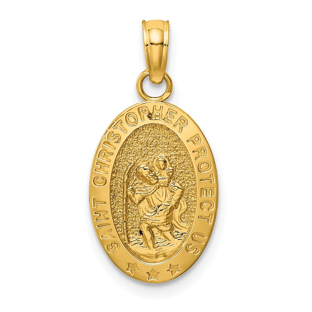 14k Yellow Gold Textured Oval St Christopher Medal Pendant, 10 x 22mm, Item P27707-22 by The Black Bow Jewelry Co.