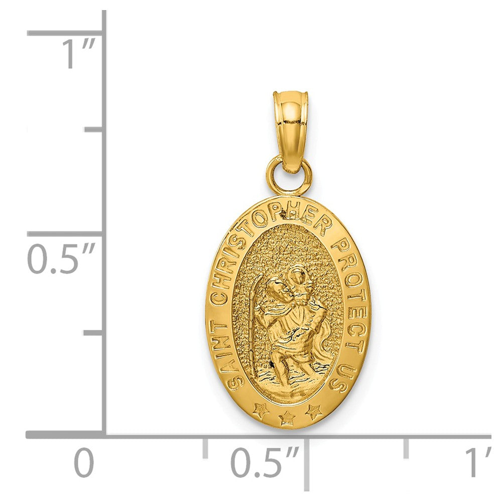 Alternate view of the 14k Yellow Gold Textured Oval St Christopher Medal Pendant, 10 x 22mm by The Black Bow Jewelry Co.
