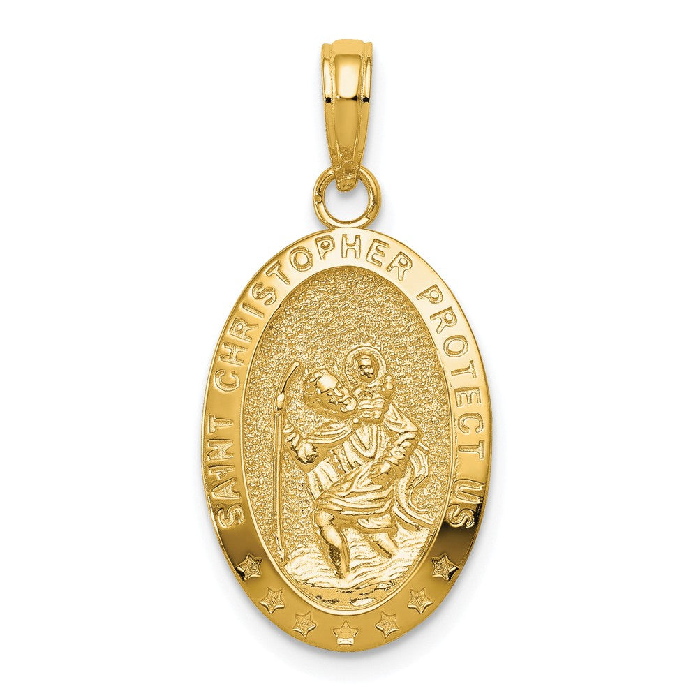 14k Yellow Gold Textured Oval St Christopher Medal Pendant, Item P27707 by The Black Bow Jewelry Co.