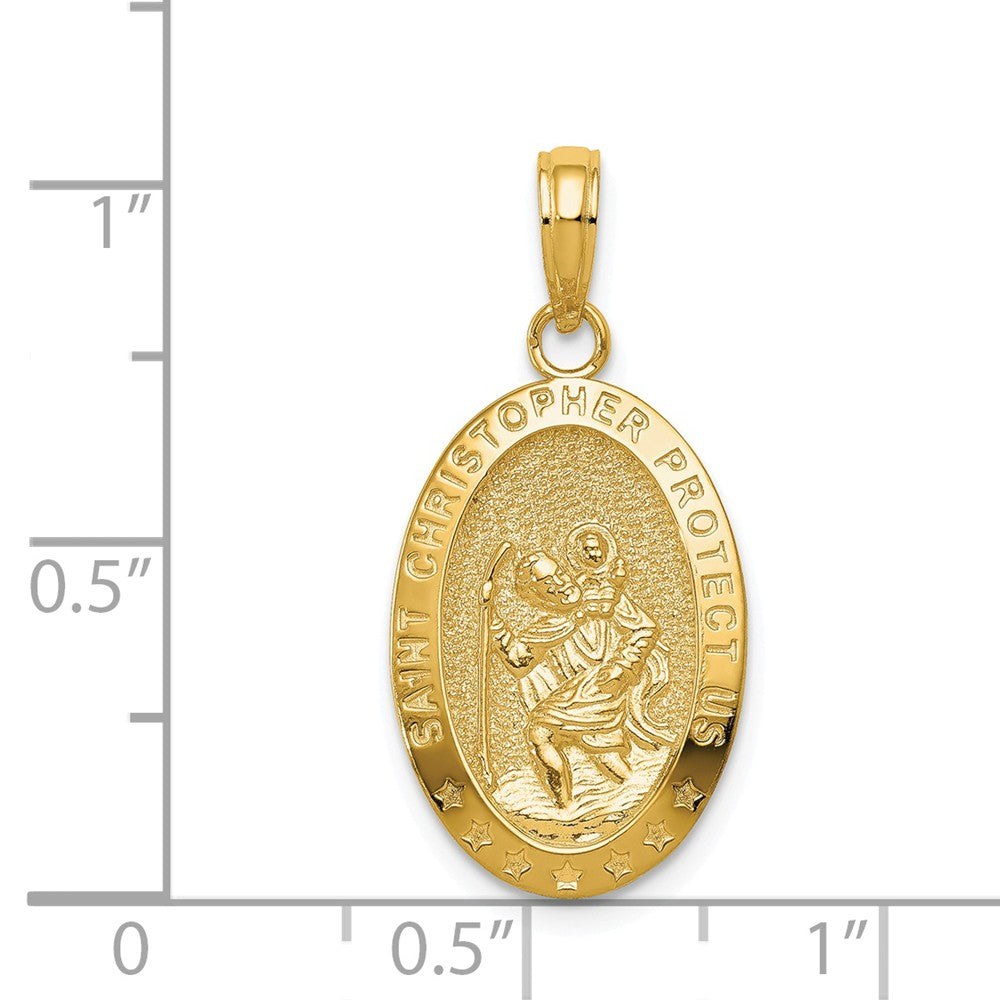Alternate view of the 14k Yellow Gold Textured Oval St Christopher Medal Pendant by The Black Bow Jewelry Co.