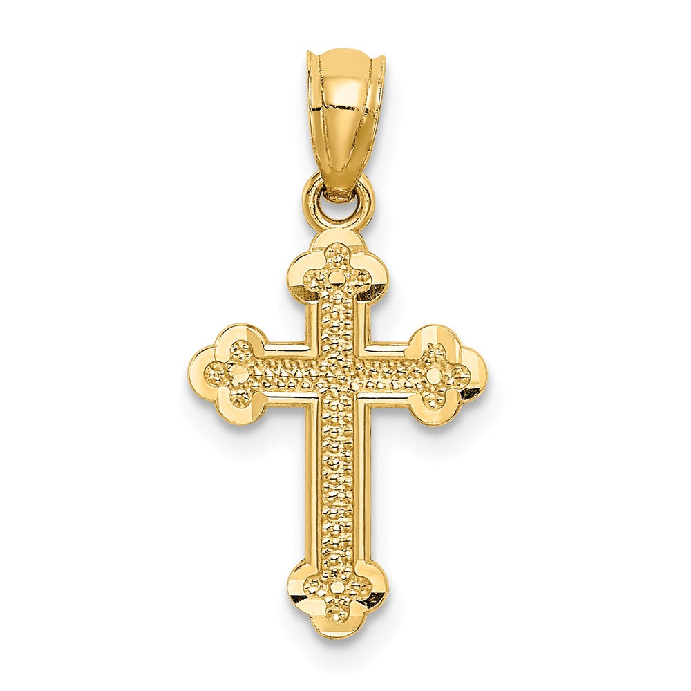 Children&#39;s 14k Yellow Gold Small Budded Cross Charm, 11 x 22mm, Item P27718 by The Black Bow Jewelry Co.