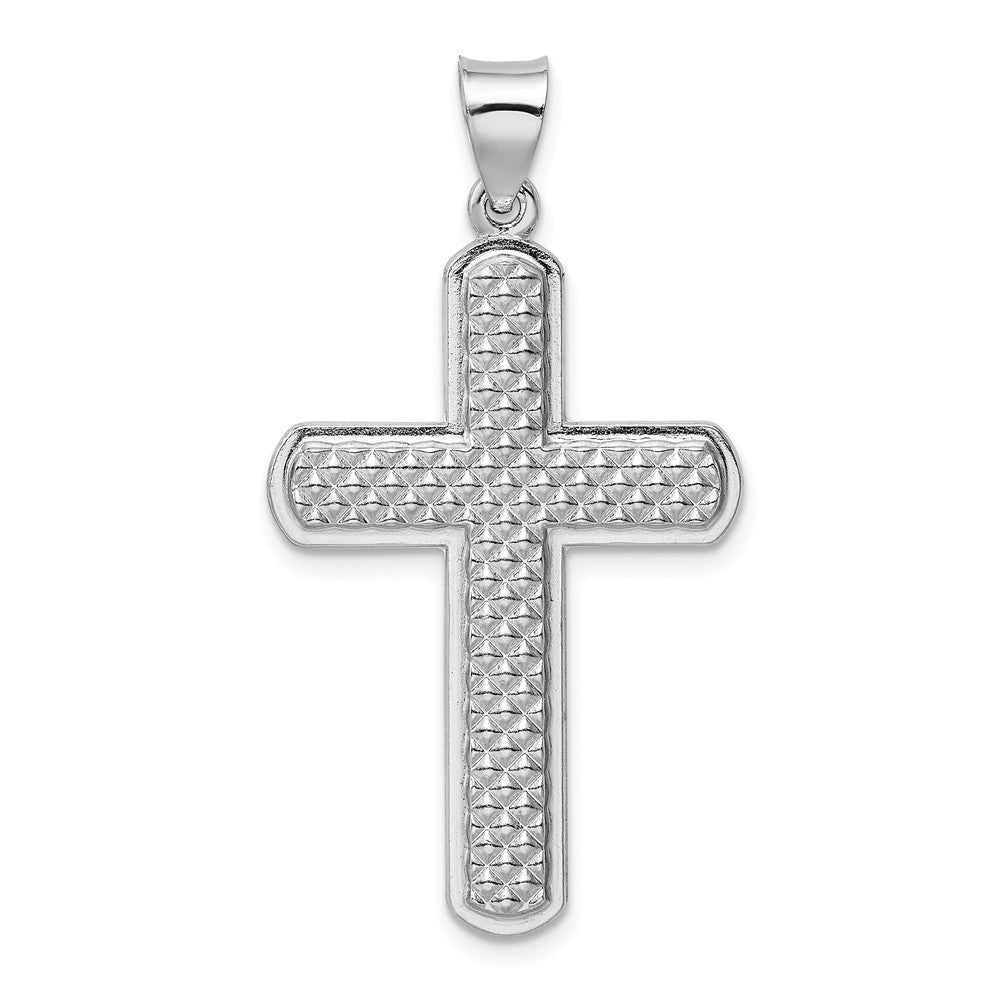 Rhodium Plated Sterling Silver Textured Latin Cross Pendant, 22 x 40mm, Item P27721 by The Black Bow Jewelry Co.