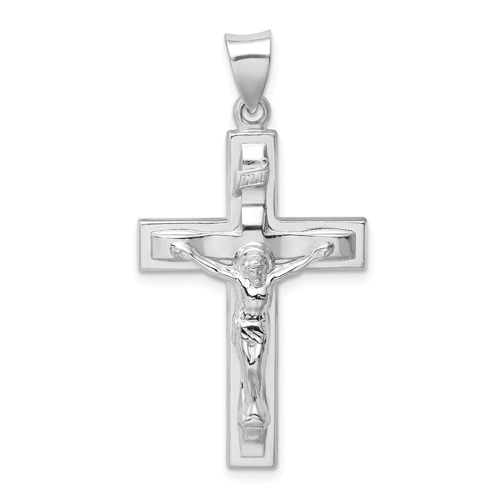 Rhodium Plated Sterling Silver INRI Latin Crucifix Pendant, 20 x 39mm, Item P27729 by The Black Bow Jewelry Co.