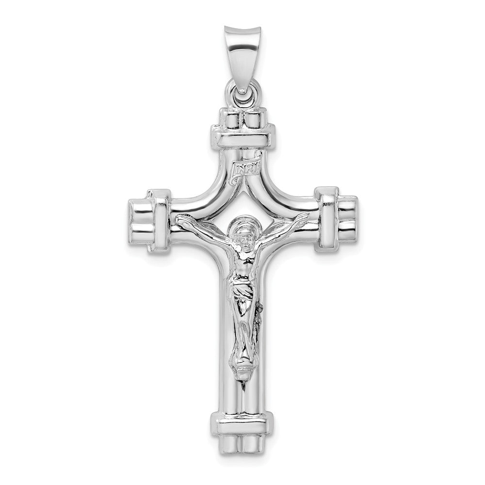 Men&#39;s Rhodium Plated Sterling Silver INRI Crucifix Pendant, 24 x 46mm, Item P27730 by The Black Bow Jewelry Co.