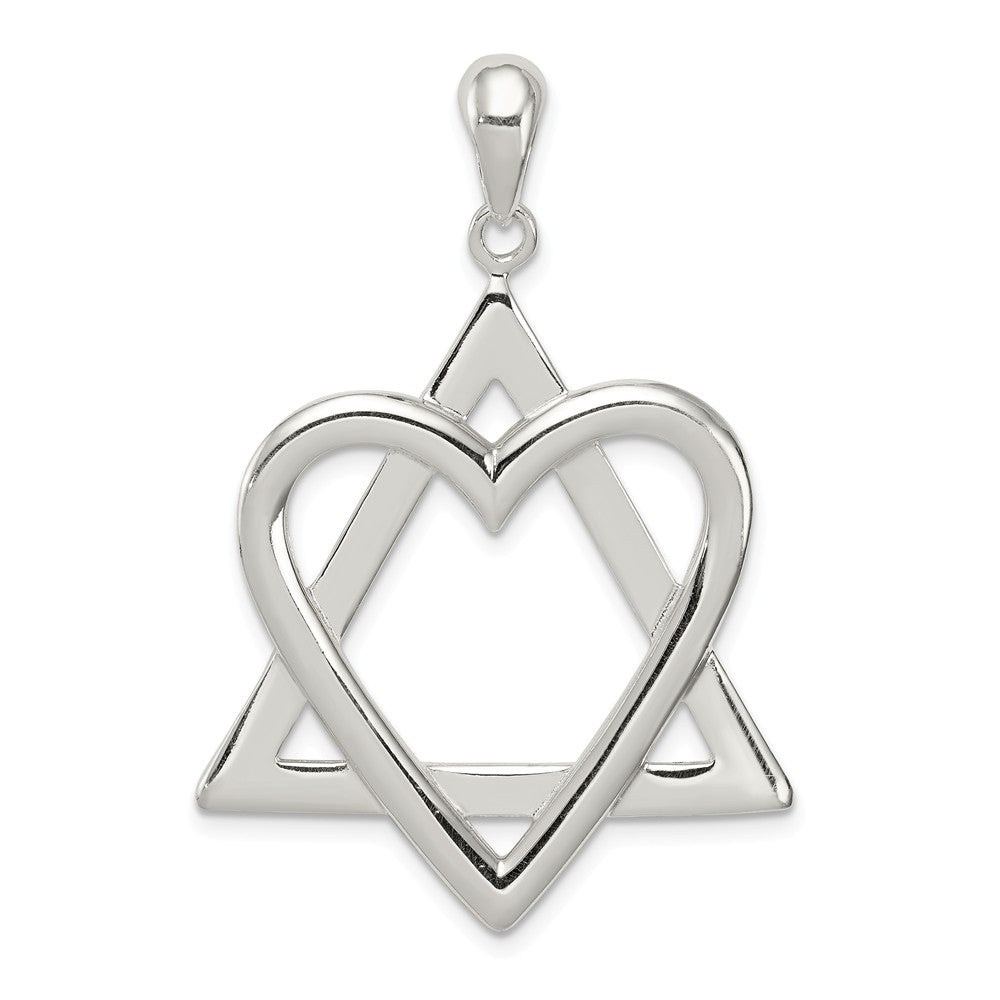 Sterling Silver Star Of David Heart Pendant, 28 x 42mm, Item P27734 by The Black Bow Jewelry Co.