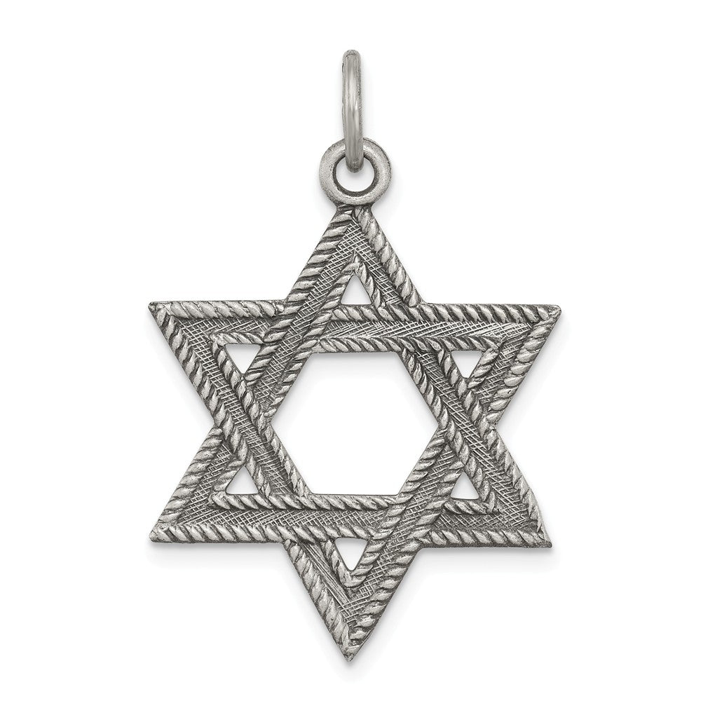 Sterling Silver Antiqued Star of David Pendant, 22 x 25mm (1 Inch), Item P27736 by The Black Bow Jewelry Co.