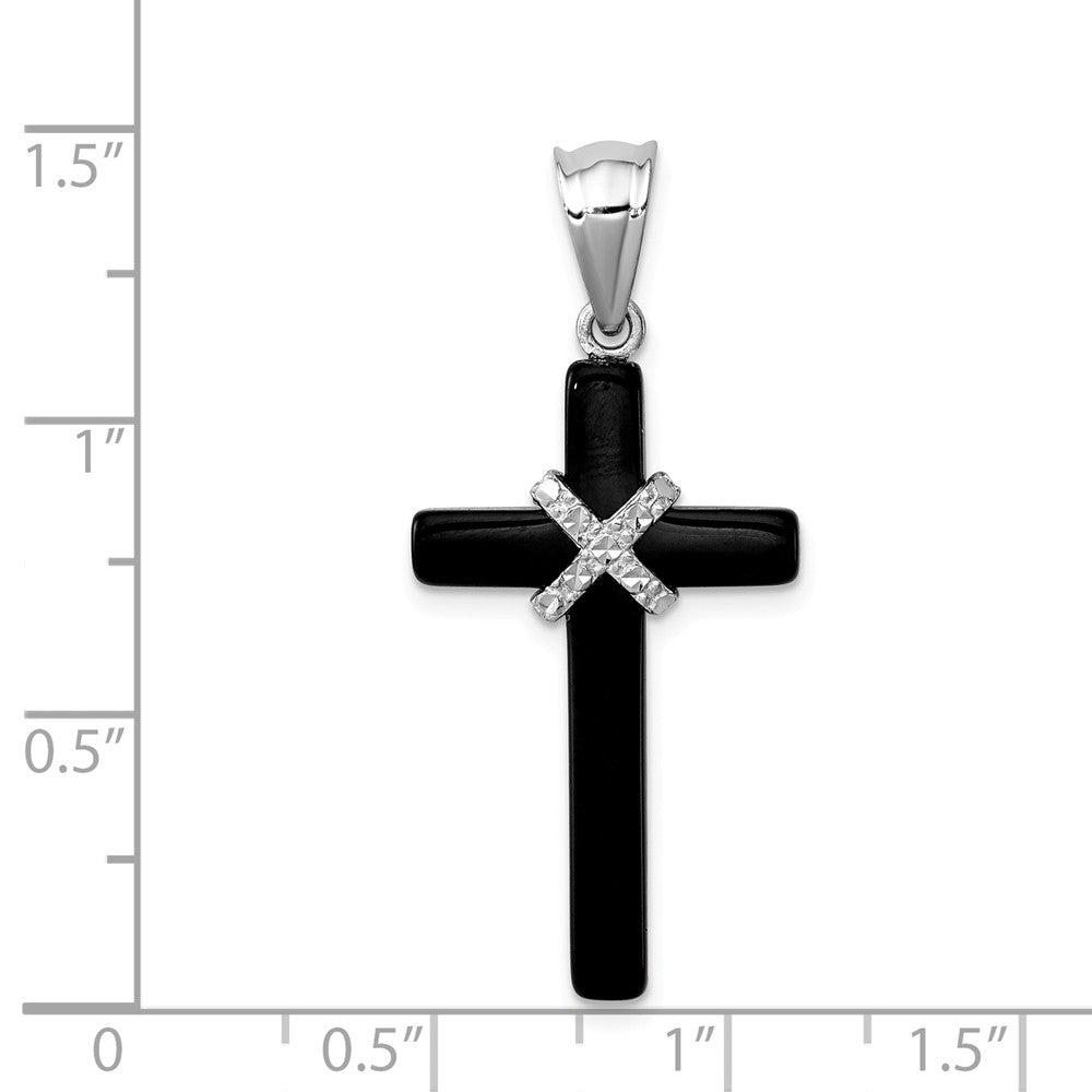 Alternate view of the Rhodium-Plated Sterling Silver &amp; Black Onyx Cross Pendant, 16 x 37mm by The Black Bow Jewelry Co.