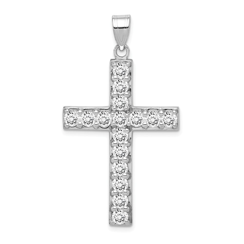 Rhodium-Plated Sterling Silver CZ Large Cross Pendant, 25 x 42mm, Item P27746 by The Black Bow Jewelry Co.