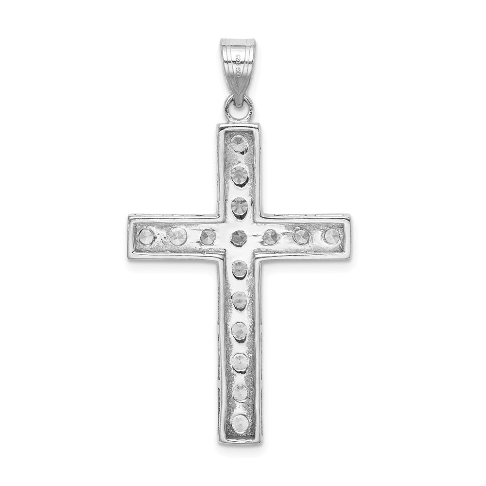 Alternate view of the Rhodium-Plated Sterling Silver CZ Large Cross Pendant, 25 x 42mm by The Black Bow Jewelry Co.