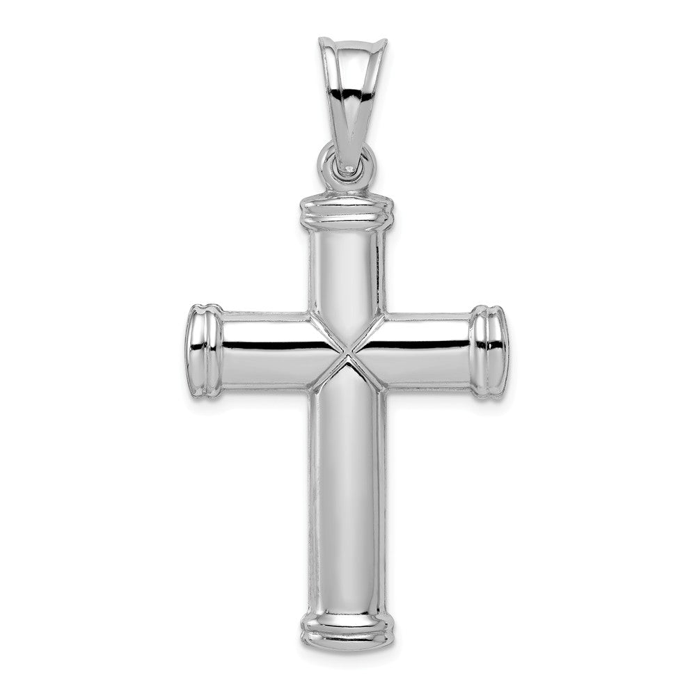 Men&#39;s Sterling Silver Rhodium-Plated Hollow 3D Cross Pendant, 25x48mm, Item P27753 by The Black Bow Jewelry Co.