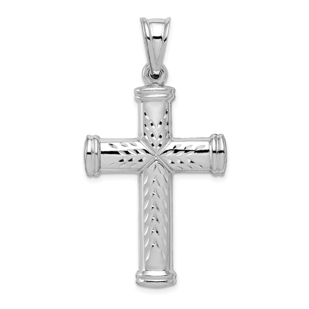 Sterling Silver Rhodium-Plated D/C & Polished Cross Pendant, 24 x 47mm
