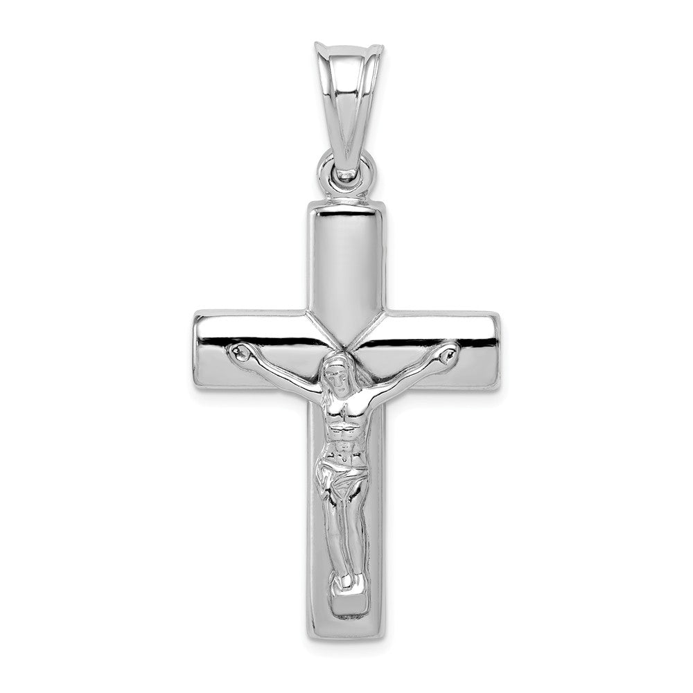 Rhodium-Plated Sterling Silver Hollow Crucifix Cross Pendant, 23x46mm, Item P27762 by The Black Bow Jewelry Co.