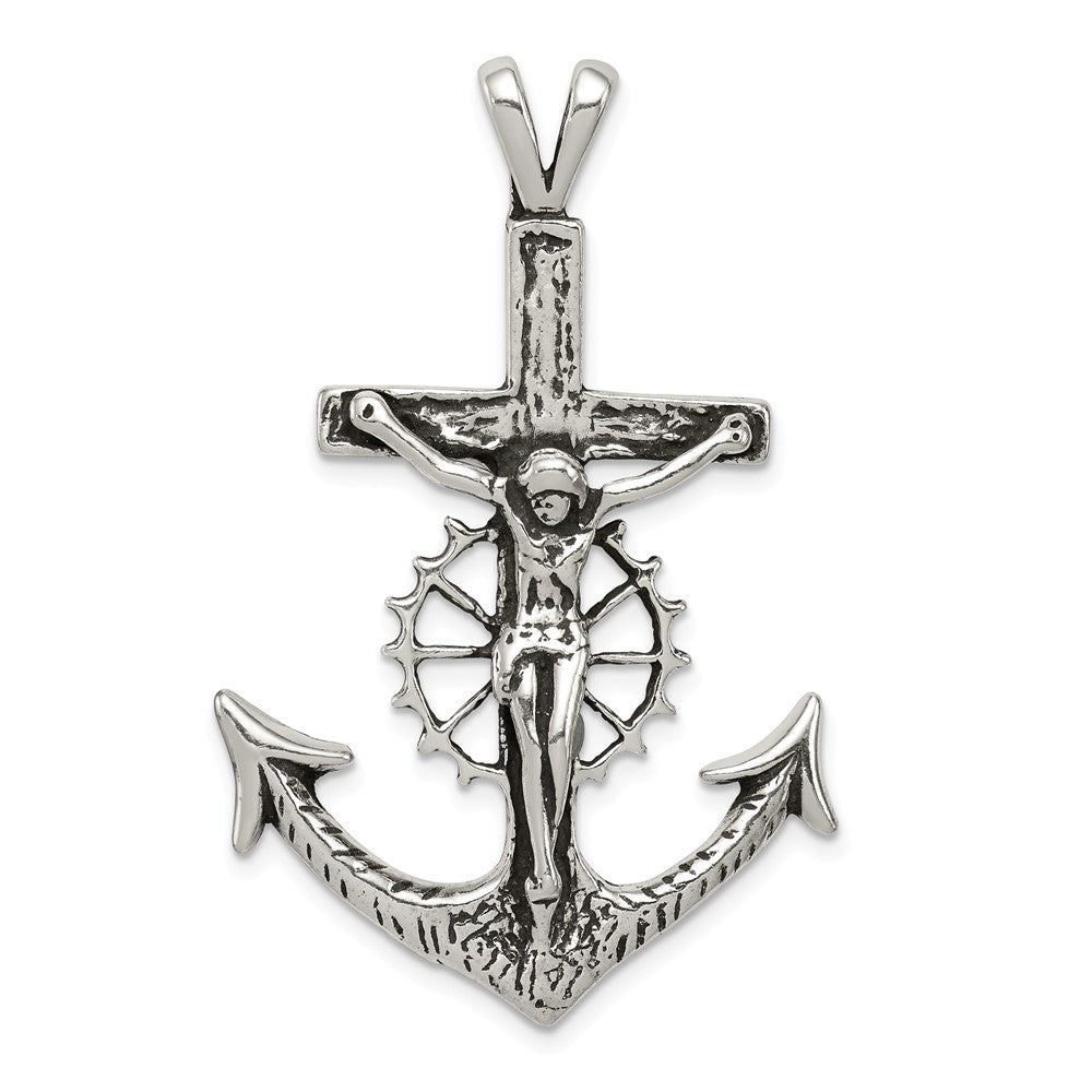 Sterling Silver Antiqued 2D Mariner&#39;s Crucifix Cross Pendant, 29x45mm, Item P27765 by The Black Bow Jewelry Co.