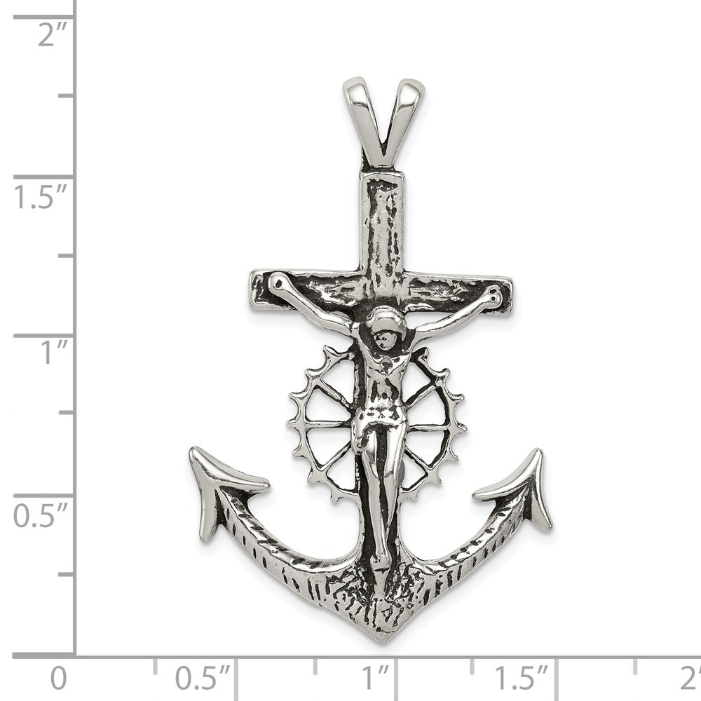 Alternate view of the Sterling Silver Antiqued 2D Mariner&#39;s Crucifix Cross Pendant, 29x45mm by The Black Bow Jewelry Co.