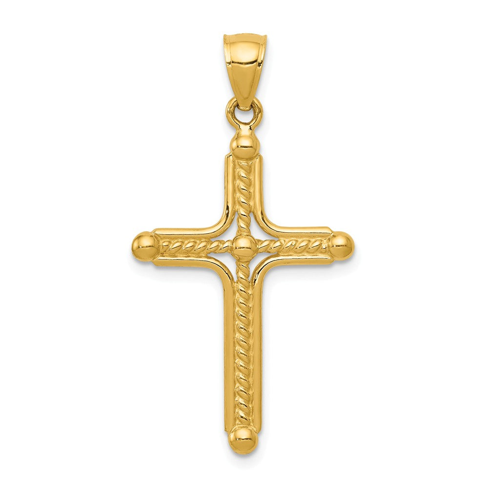 14k Yellow Gold Solid 2D Budded Cable Cross Pendant, 18 x 36mm, Item P27767 by The Black Bow Jewelry Co.