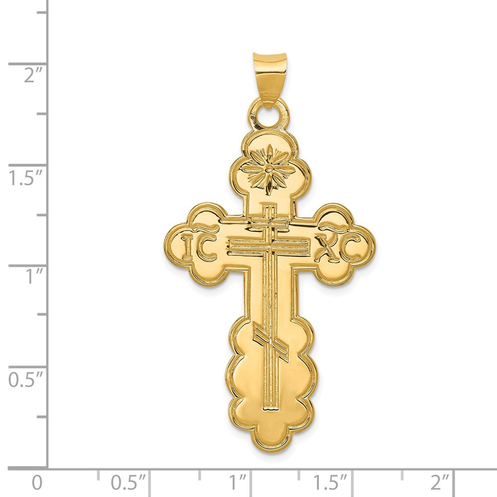 Alternate view of the 14k Yellow Gold Large Eastern Orthodox Cross Pendant, 26 x 50mm by The Black Bow Jewelry Co.