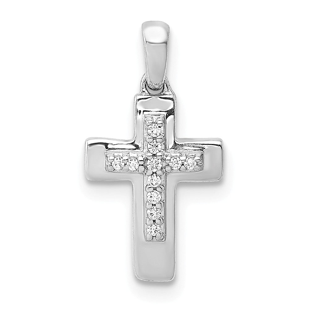 14k White Gold 1/20 Ctw Diamond Tiny Latin Cross Pendant, 9 x 17mm, Item P27775 by The Black Bow Jewelry Co.