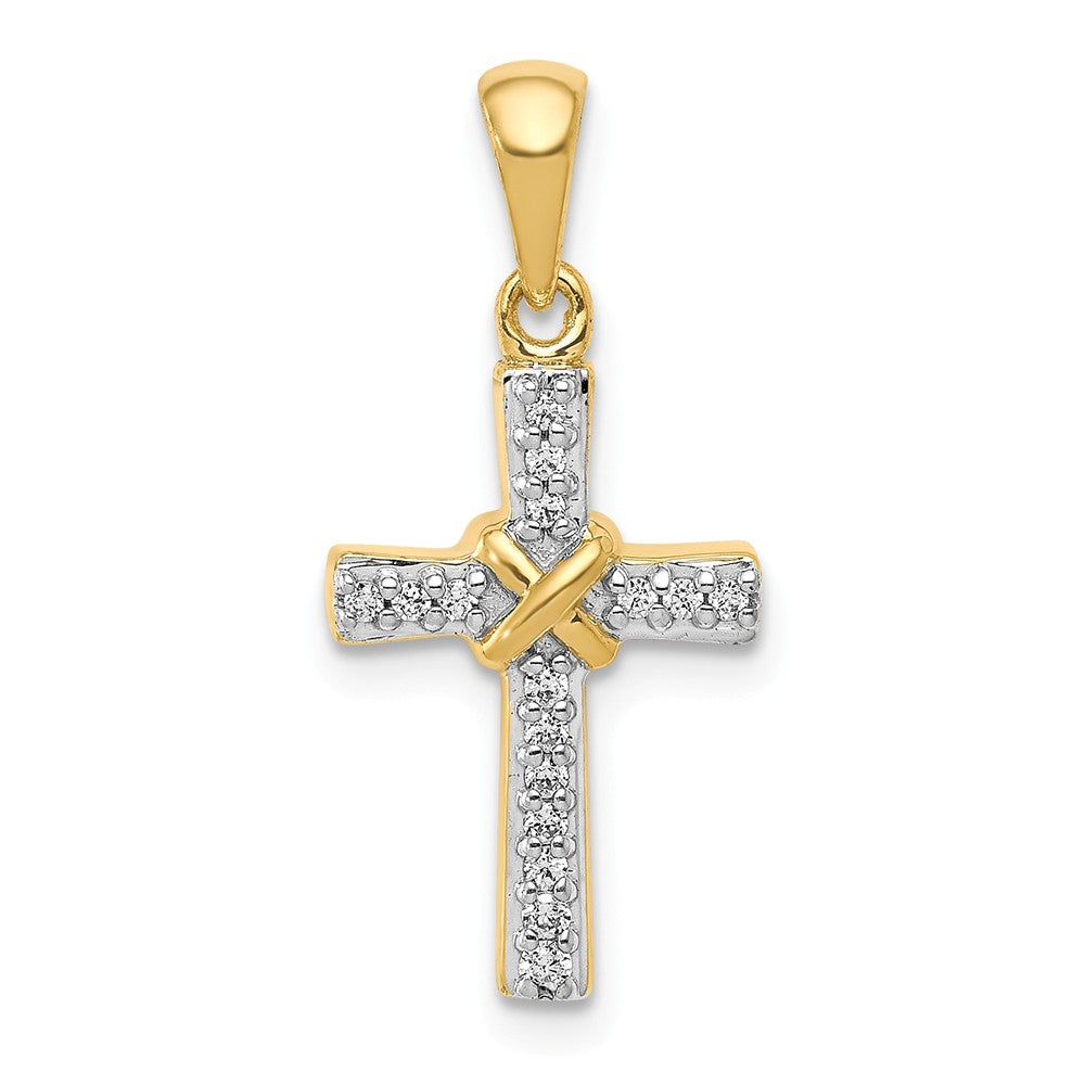 14k Yellow Gold &amp; Rhodium 1/10Ctw Diamond Small Cross Pendant, 10x23mm, Item P27779 by The Black Bow Jewelry Co.