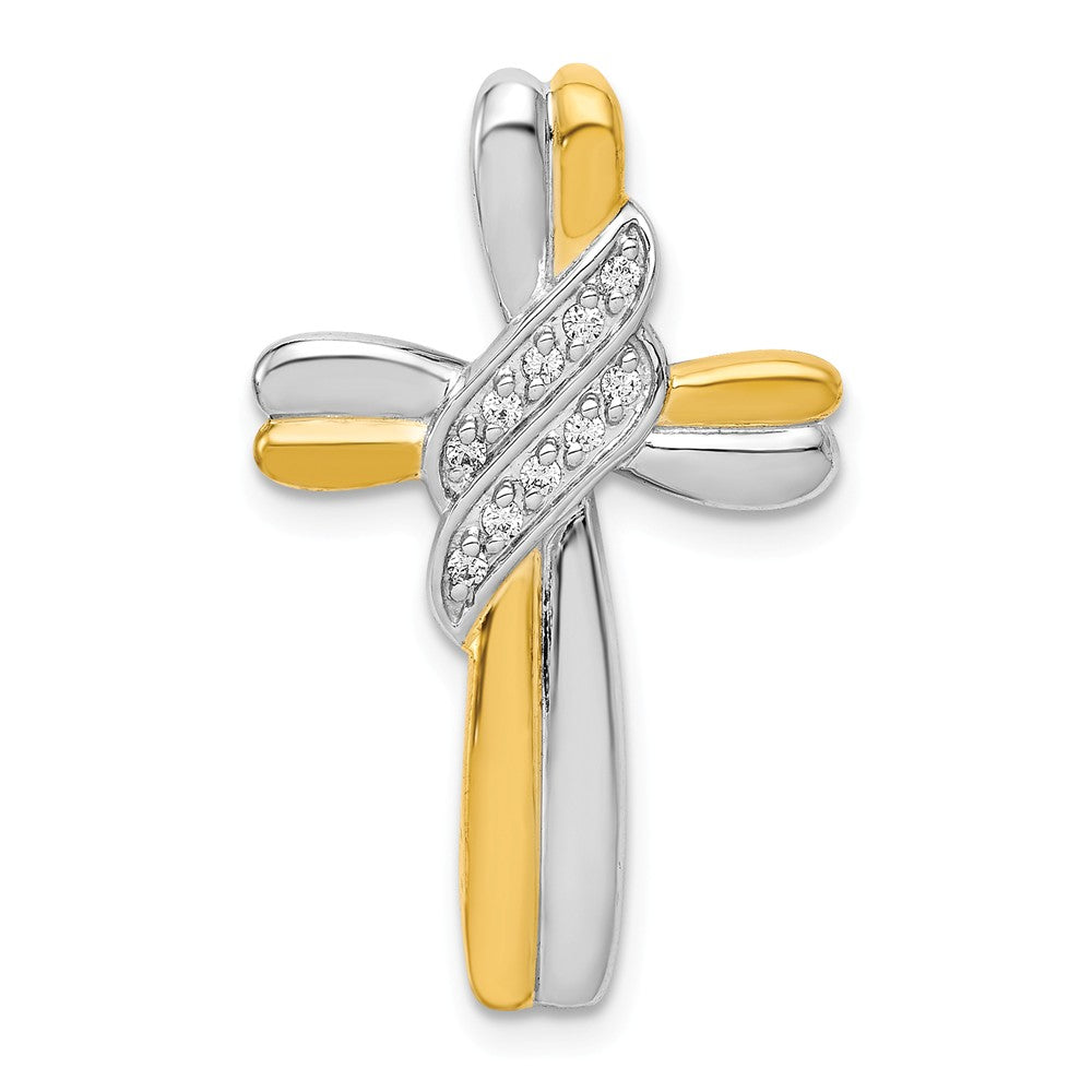 14k Yellow Gold &amp; White Rhodium Diamond Cross Slide Pendant, 17 x 27mm, Item P27780 by The Black Bow Jewelry Co.