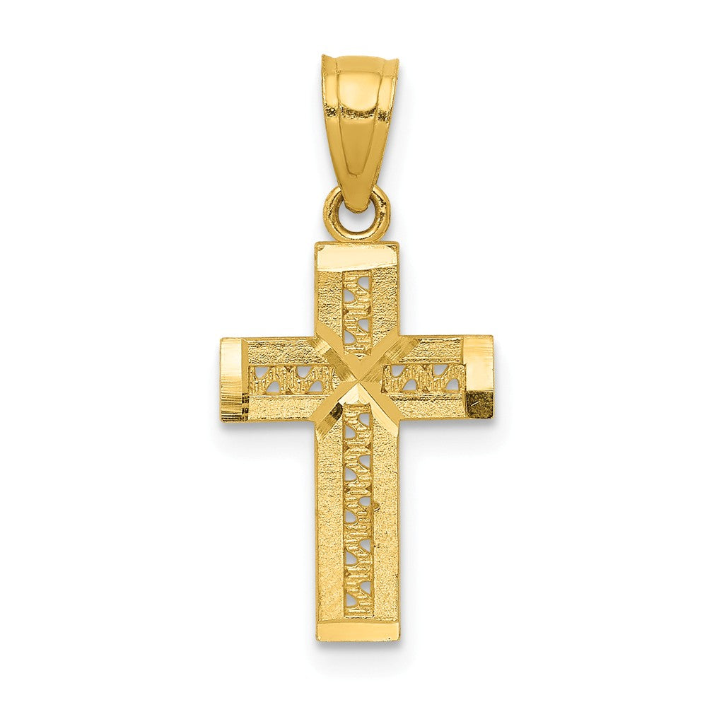 14k Yellow Gold Small Diamond-Cut Flat Rope Cross Pendant, 10 x 22mm, Item P27790 by The Black Bow Jewelry Co.