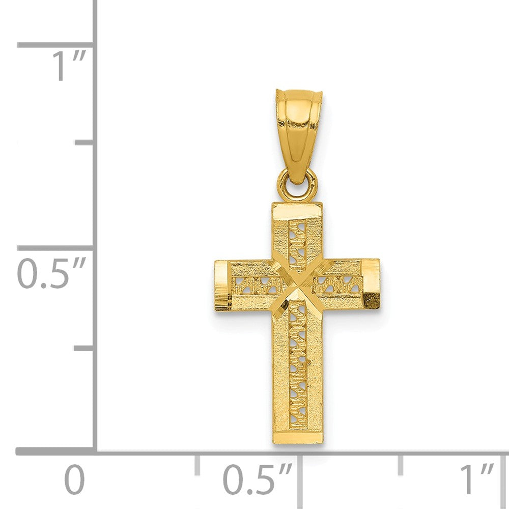 Alternate view of the 14k Yellow Gold Small Diamond-Cut Flat Rope Cross Pendant, 10 x 22mm by The Black Bow Jewelry Co.