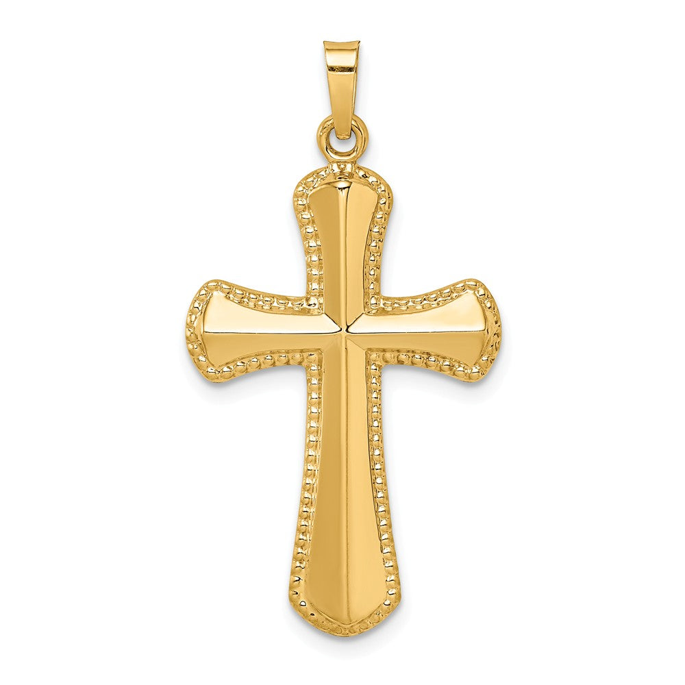 14k Yellow Gold Hollow Beaded Edge Cross Pendant, 18 x 35mm - Black Bow  Jewelry Company