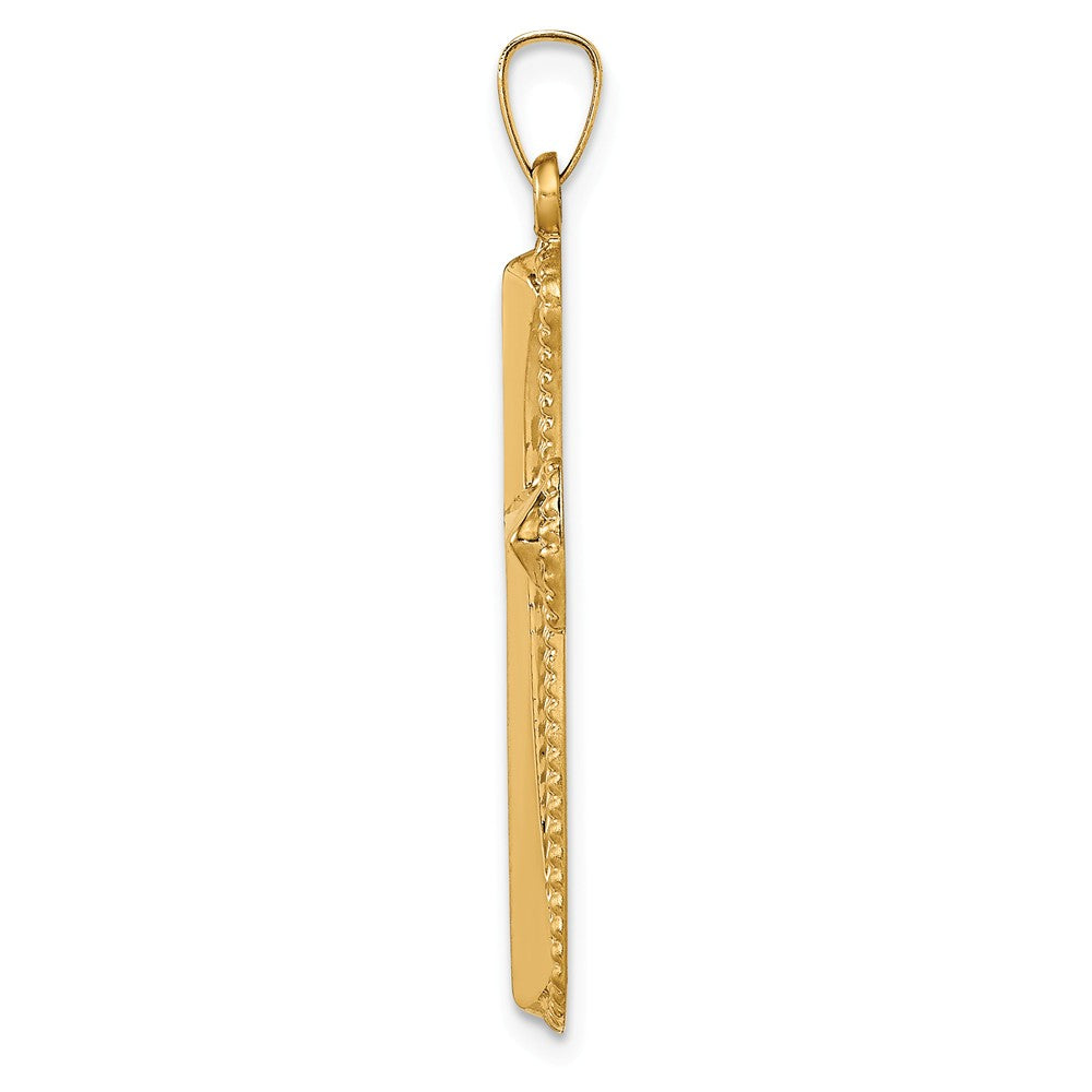 Alternate view of the 14k Yellow Gold Hollow Beaded Edge Cross Pendant, 18 x 35mm by The Black Bow Jewelry Co.