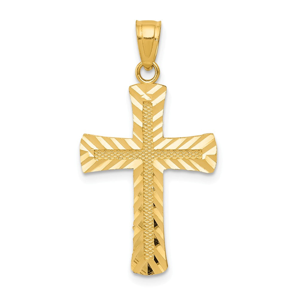 14k Yellow Gold Diamond-cut &amp; Textured Cross Pendant, 15 x 30mm, Item P27797 by The Black Bow Jewelry Co.