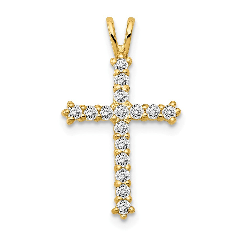 14k Yellow Gold Small CZ Cross Pendant, 12 x 22mm, Item P27810 by The Black Bow Jewelry Co.