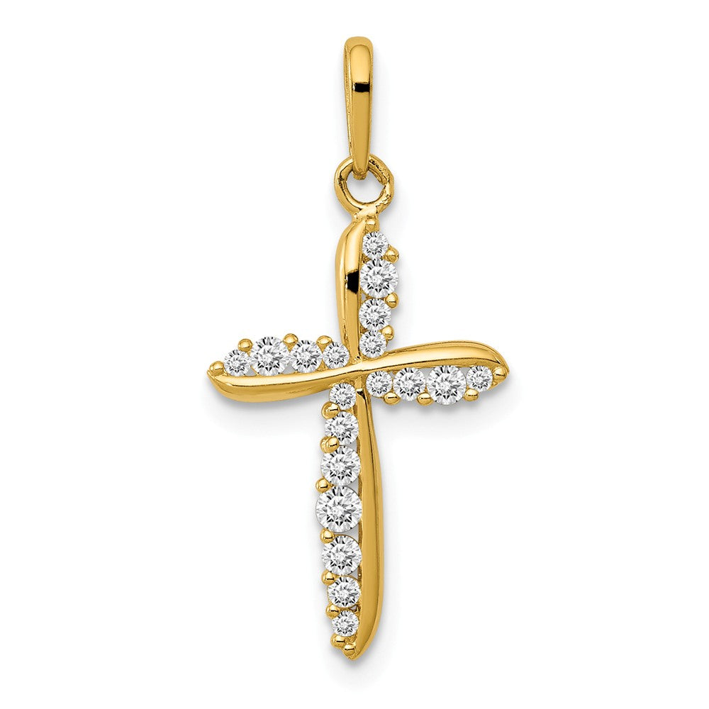 14k Yellow Gold Small CZ Cross Pendant, 11 x 24mm, Item P27811 by The Black Bow Jewelry Co.