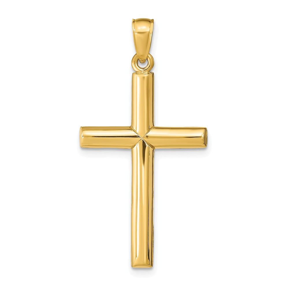 14k Yellow Gold 2D Solid Latin Cross Pendant, 15 x 31mm - Black