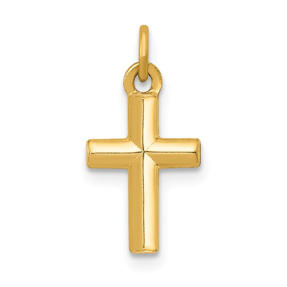 14k Yellow Gold Tiny Hollow Polished Cross Charm or Pendant, 8 x 16mm, Item P27814 by The Black Bow Jewelry Co.