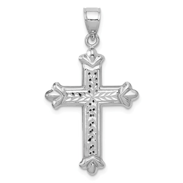 14k White Gold Hollow Reversible Fleur de Lis Cross Pendant, 19 x 35mm ...