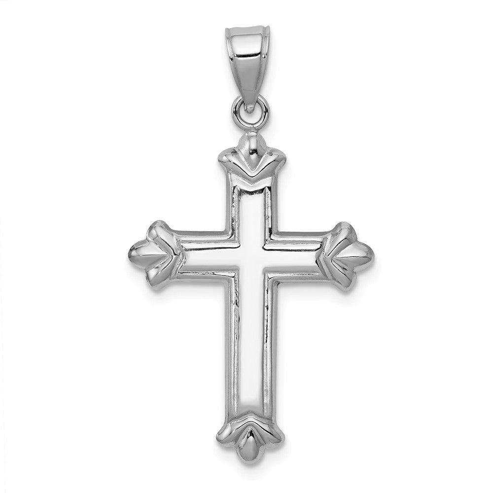 14k White Gold Hollow Reversible Fleur de Lis Cross Pendant, 19 x 35mm ...