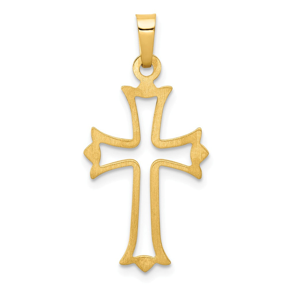 14k Yellow Gold Cutout Fleur de Lis Cross Pendant, 13 x 28mm