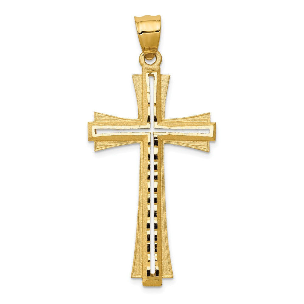 14k Yellow Gold Satin & Diamond-Cut Pierced Cross Pendant, 22 x 48mm