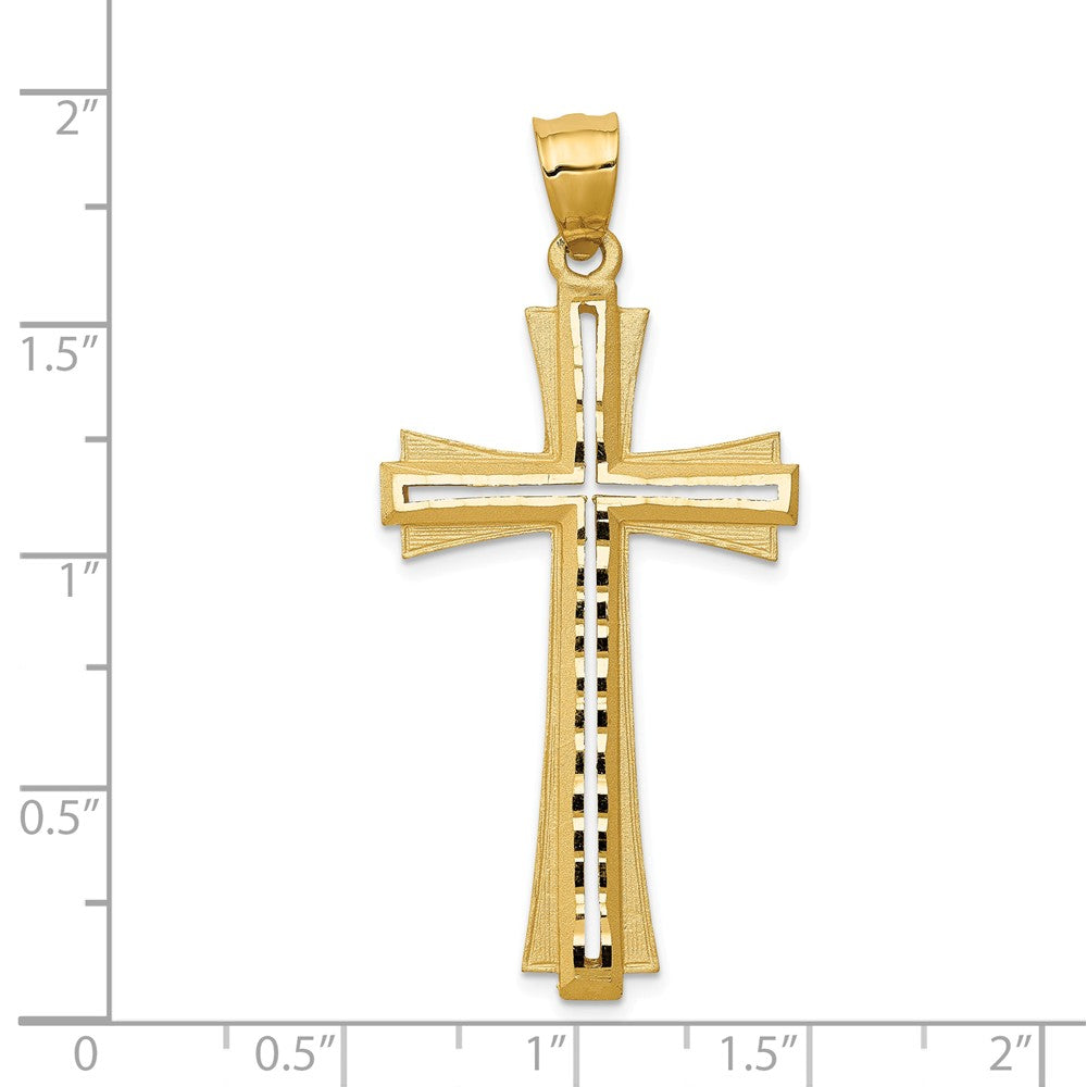 14k Yellow Gold Satin & Diamond-Cut Pierced Cross Pendant, 22 x