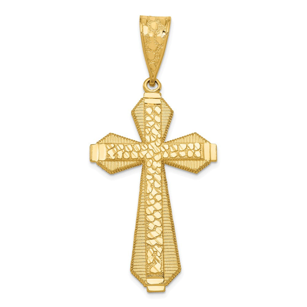 14k Yellow Gold Diamond-Cut Bordered Cross Pendant, 25 x 55mm, Item P27832 by The Black Bow Jewelry Co.