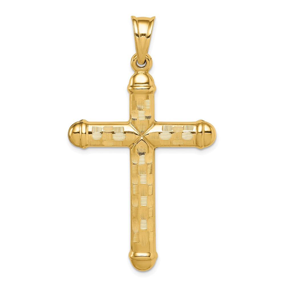 Mens 14k Yellow Gold Hollow Reversible Textured Cross Pendant, 29x53mm, Item P27835 by The Black Bow Jewelry Co.